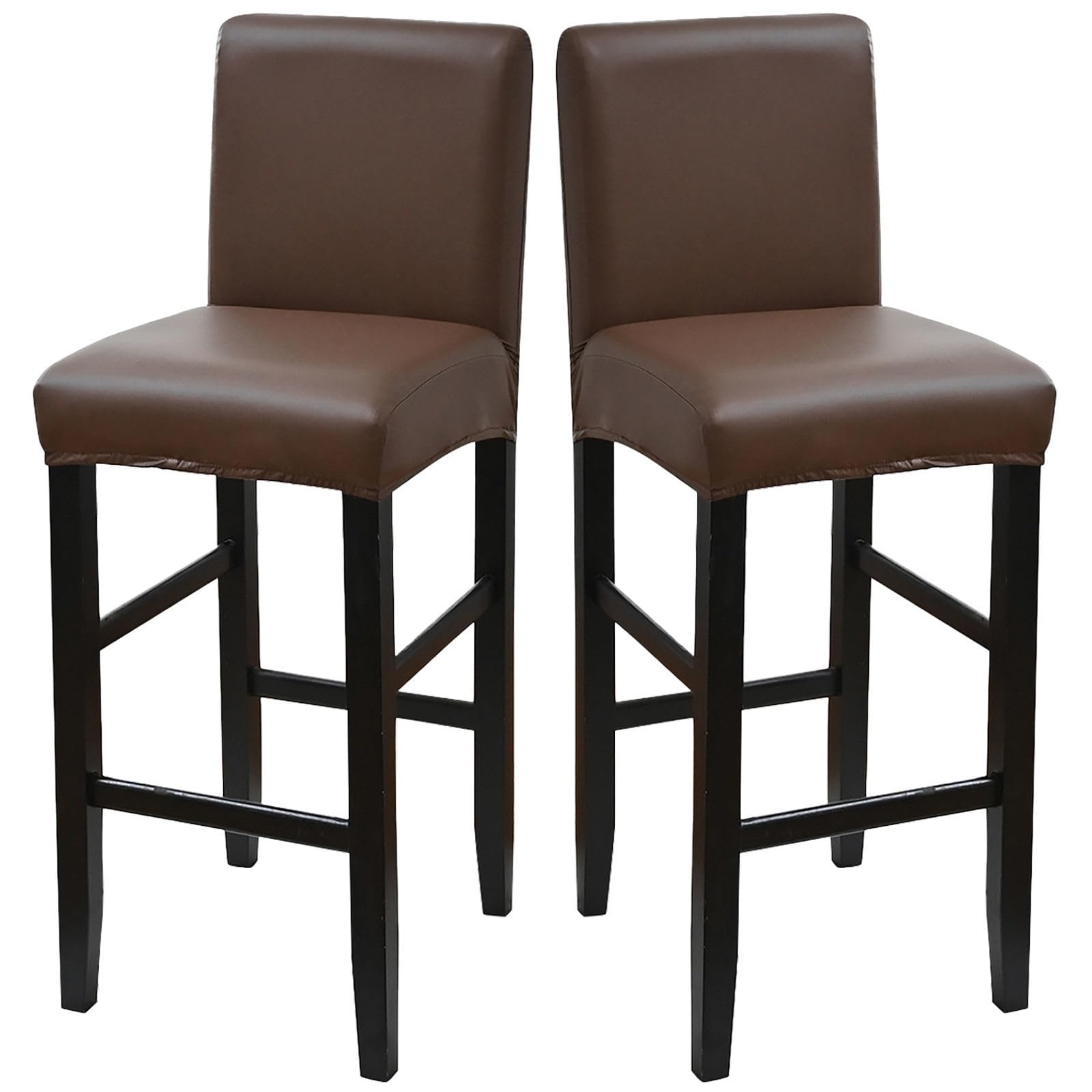 ZRCYXDW PU Leather Bar Stool Covers, Waterproof Bar Stool Chair Covers Set Of 2 Stretch Washable Counter Stool Pub Chair Slipcover For Dining Room Cafe-brown-2 Pack