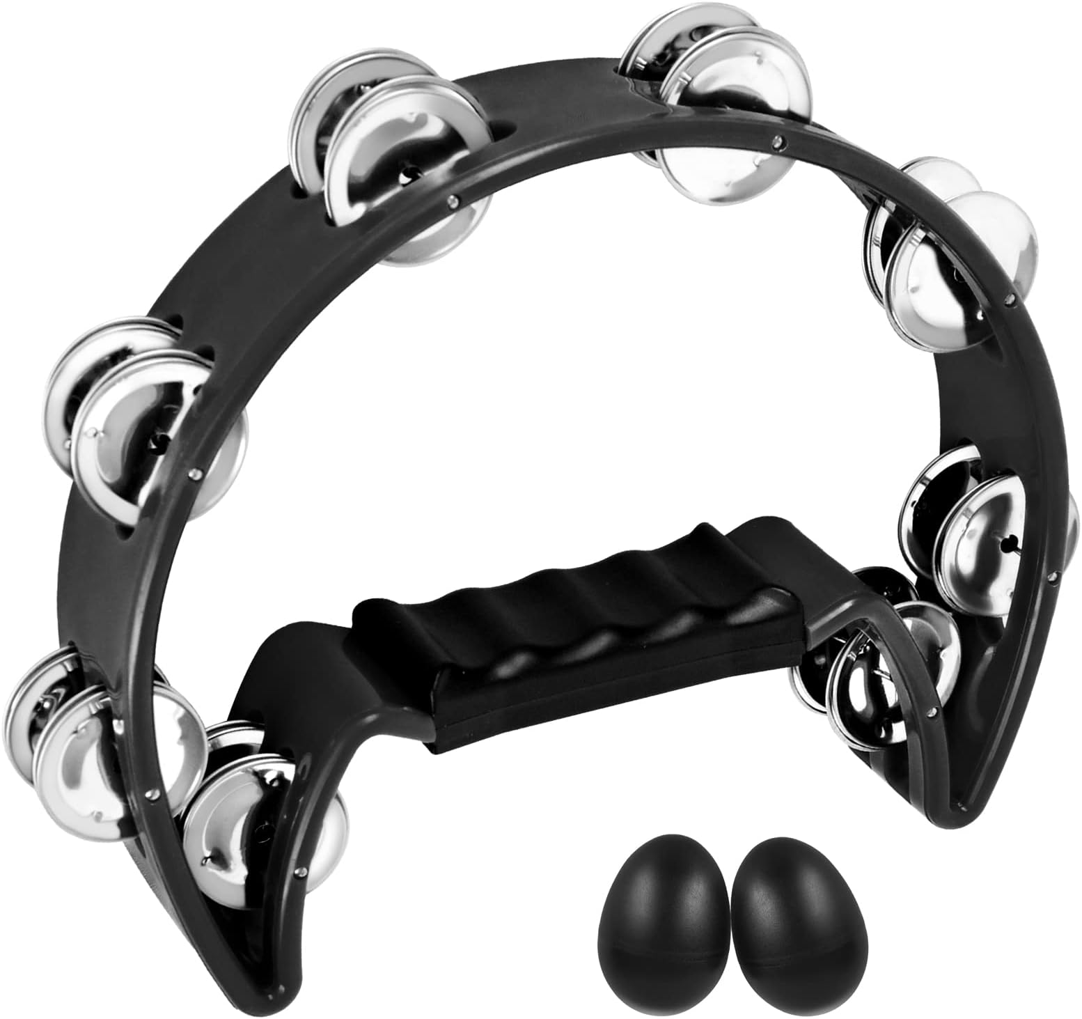 - EASTROCK Tambourine,Metal Jingles Hand Held Percussion Half-Moon Tambourine and Egg Shakers , Adults, KTV, Party BLACK
