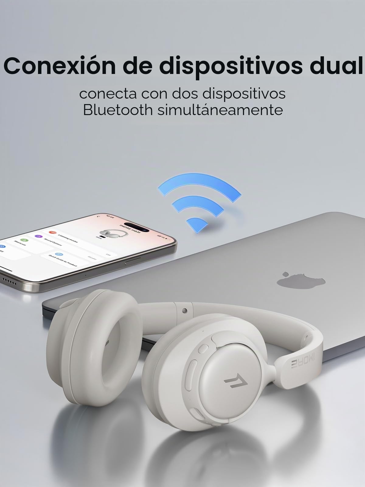 1MORE HQ31 Cascos Inalambricos Bluetooth, Auriculares Cancelación de Ruido Activa Híbrida, Hi-Res Audio, 90 Horas de Reproducción, Personalización vía App, Llamadas Claras, Cómodos y Plegables