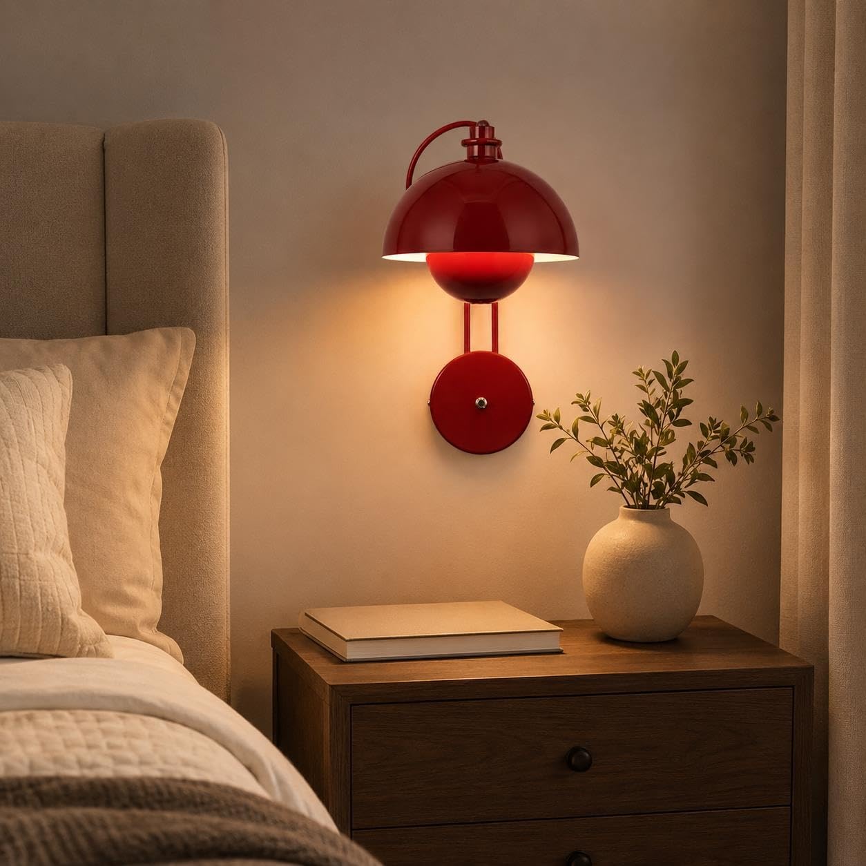 Kinkiet do sypialni, trójkolorowa lampka nocna w kształcie grzybka.