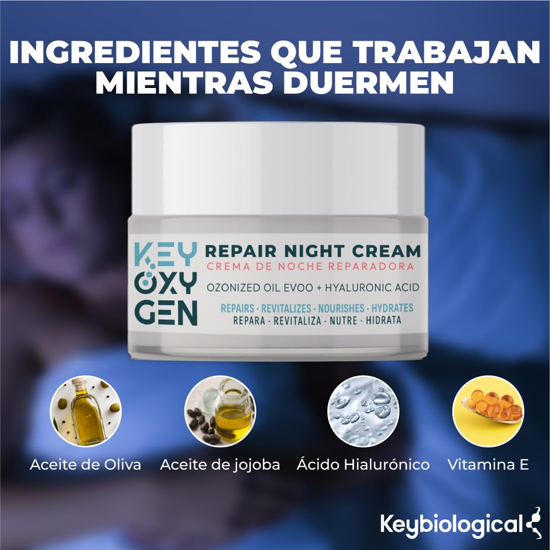 Crema De Noche Facial Regeneradora + Crema Hidratante Facial Mujer Con Ácido Hialurónico + Crema Antiarrugas Mujer Con AOVE Ozonizado + Centella Asiática + Vitamina E + Hidratante Facial Vegana