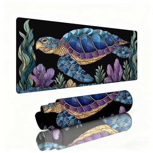 Image of Black Mouse Pad Large 700x400x3mm Desk Mat Turtle Gaming Mouse Pad Table Protector Non-Slip Rubber Base for Stable Grip on Smooth Surfaces Wear-Resistant Mousepad for Computers, Laptop, PC W1-771