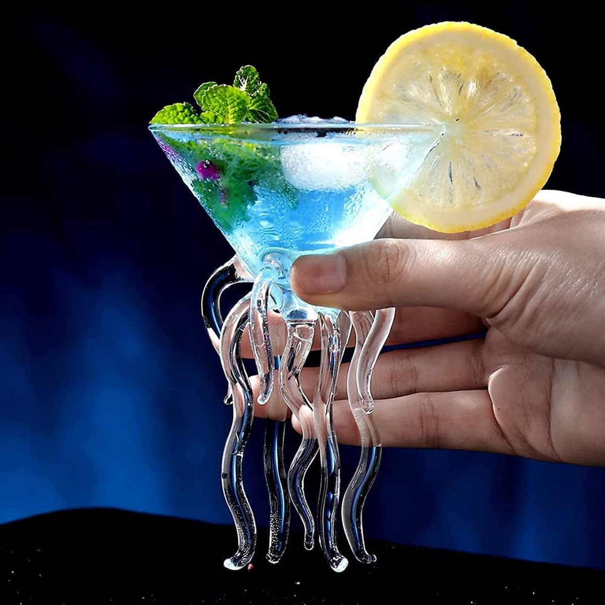 Set di 2 bicchieri creativi da 155 ml, per festa di Octopus, cocktail e cocktail, in cristallo trasparente di alta qualità, per casa, matrimoni e celebrazioni.