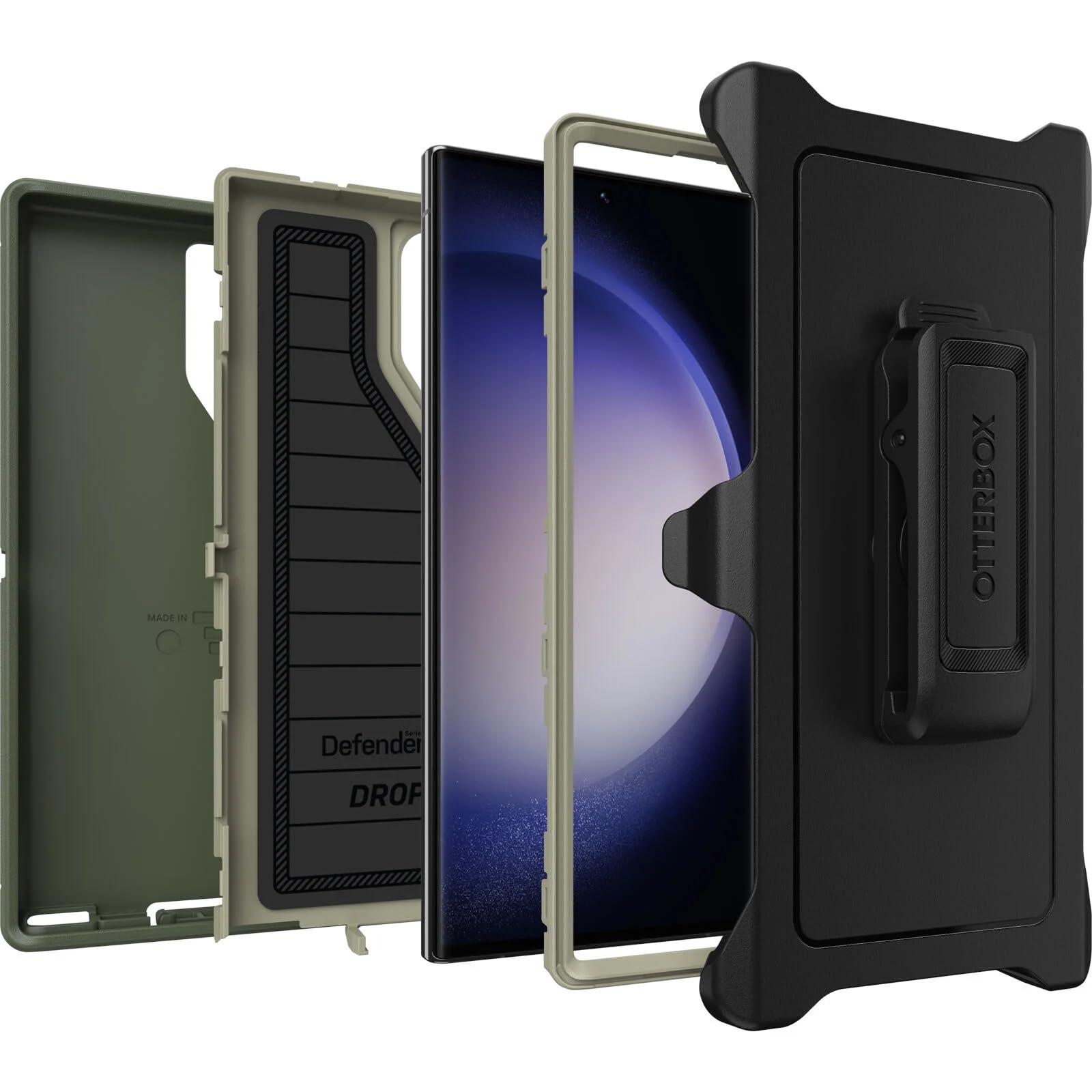 OtterBox Schutzhülle für Galaxy S23 Ultra (nur) – Defender Series – Lichen The Trek, robust und langlebig, mit Port-Schutz, inklusive Holster-Clip-Ständer, mikrobieller Verteidigungsschutz, Keine