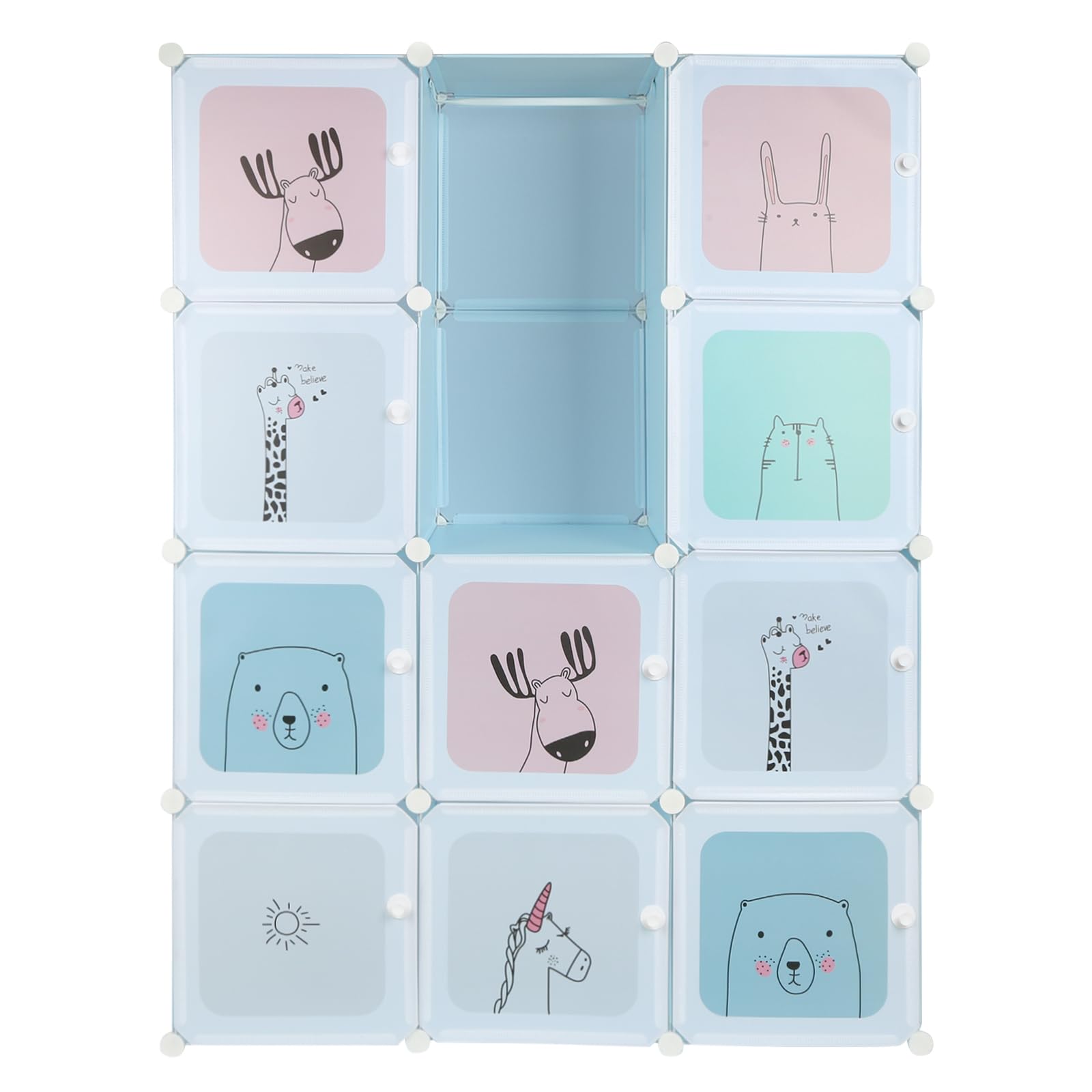 LANTUS Armoire Penderie Portable, Étagère de Rangement, Cubes de Stockage Modulaire en Plastique, Assemblage Facile pour Vêtements, Accessoires, Jouets,110 * 145 * 37cm-Bleu