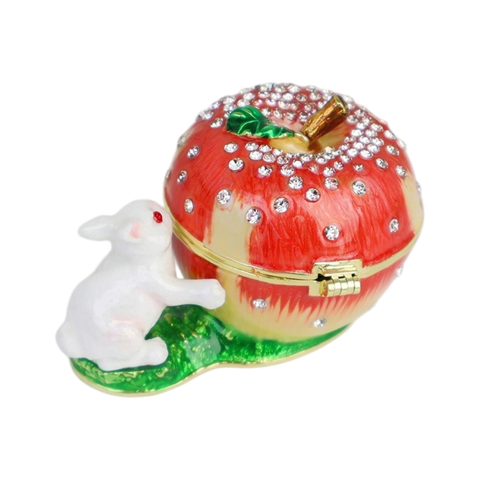 Kaeltsyn Premium Alloy Jewelry Box Adorned with Enameled Squirrel Fruit Pattern and Brilliant Diamonds Decors Jewelry Container Lavishness Coating Trinket Box