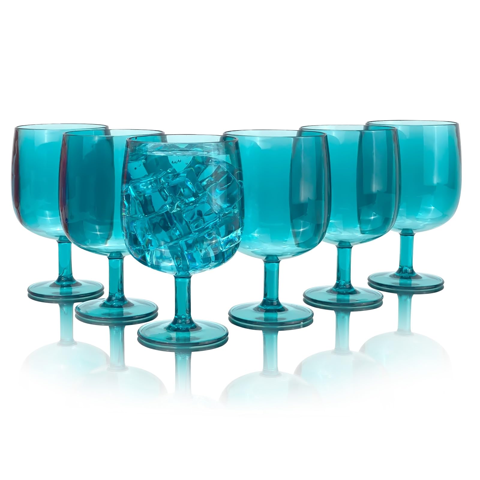 Lot de 6 verres à vin en plastique incassable de 355 ml en acrylique coloré, empilables, passent au lave-vaisselle, sans BPA, parfaits pour les fêtes (cyan, 355 ml)