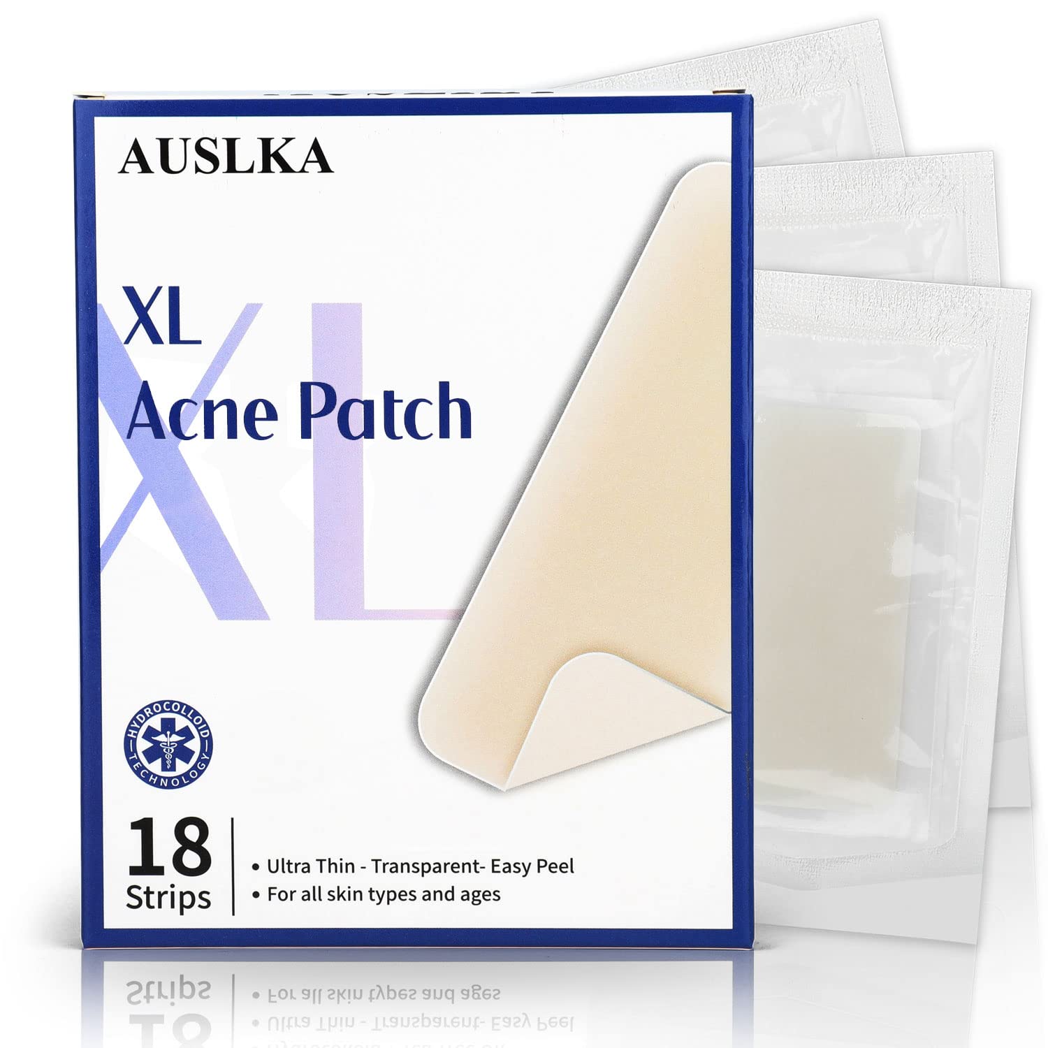 AUSLKA Large Blemish Pimple Patches XL Size (18 Patches), Hydrocolloid Dots, Blemishes Patch, Pimple Stickers, Suitable Fo...
