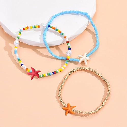Miniatura 7 de Honbay 100 cuentas coloridas de estrellas de mar y turquesa, cuentas espaciadoras de estrellas de mar, cuentas sueltas para pulseras, collares,