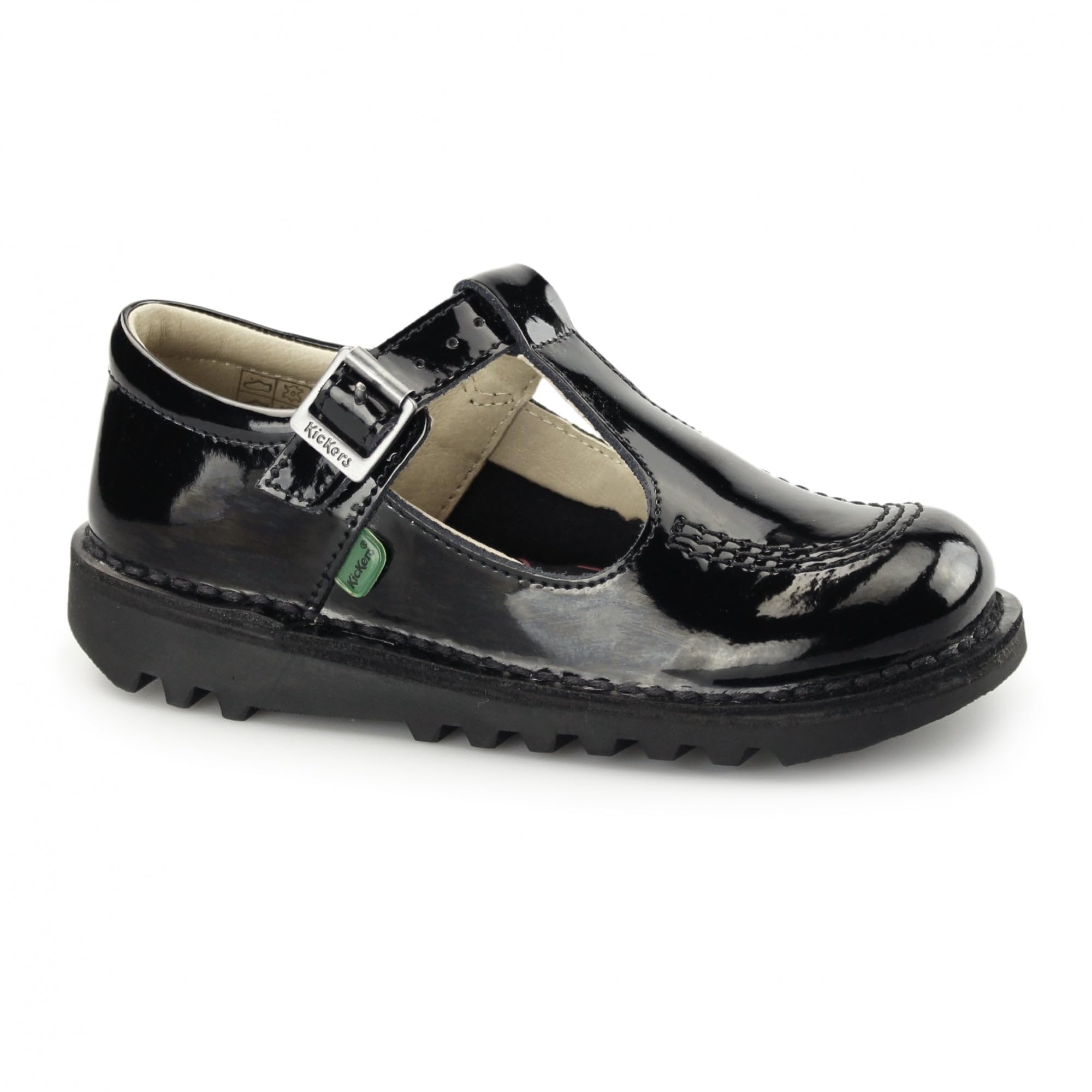 Kickers Kick T-bar Patent Leather Shoe, Black, Size 13 Younger