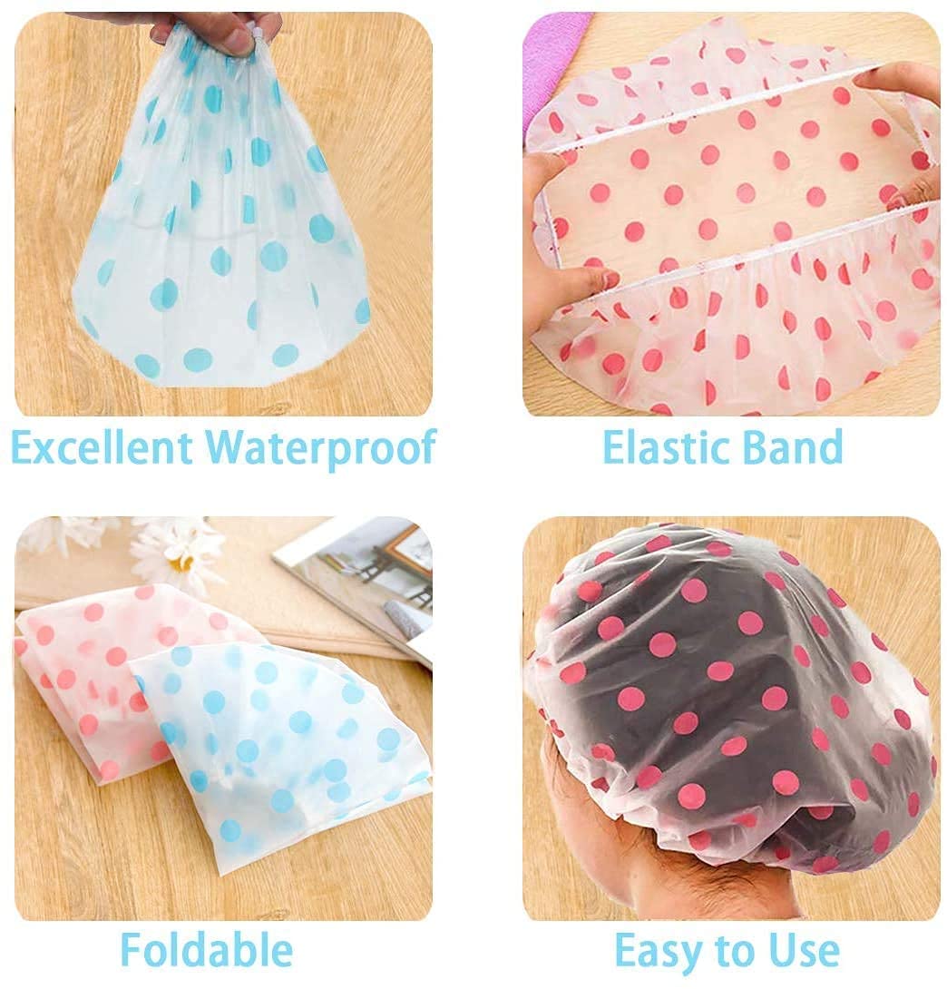 eS³kube Set Of 3 Reusable Waterproof Elastic Eva Free-Size Bathroom Shower Caps - For Homes, Spas, Salons, Hair Treatment, Beauty Parlors multicolor and print may vary 3