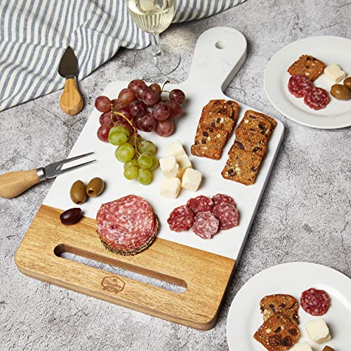 Tender Cottage Improved Cookbook Holder - Cutting Board - Charcuterie Board - White Marble Cheese Board - Christmas, Mothers Day, Grandmother Gift, Wedding, Housewarming - Patent Pending #TOP5