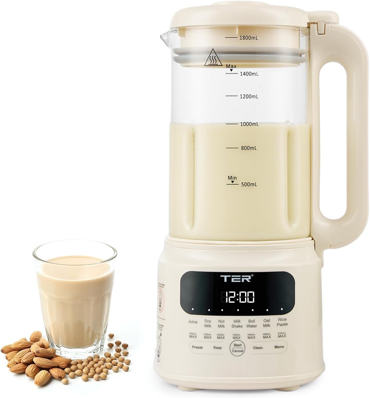 10 in 1 Nut Milk Maker, 50oz Homemade Almond, Oat, Soy, Coconut Milk, Juice & Rice Paste, Electric Bean Milk Machine with Preset/Auto-Clean/Boil Water/Keep Warm