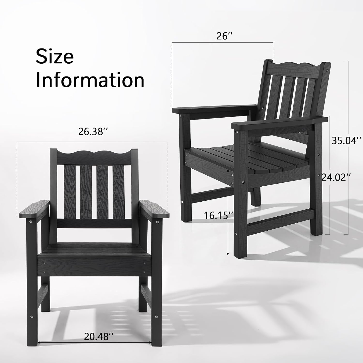 Stoog All-Weather Outdoor Chairs, Patio Dining Chair with Curved Backrest, 400 lbs Support Patio Chair, Black