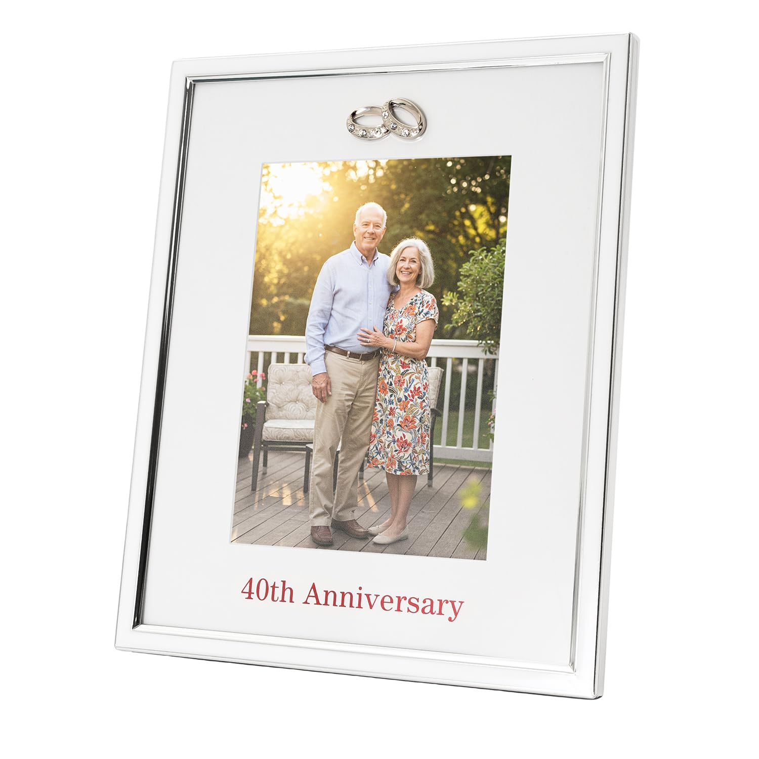 Happy Homewares 40th Anniversary Silver Picture Frame 5x7 with Diamante Rings