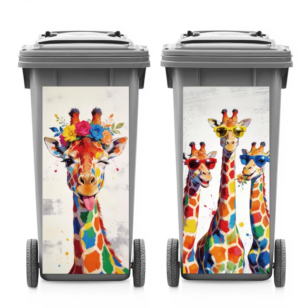 ANATTASOUL 2 Sheets Spring Wheelie Bin Stickers Giraffe Waterproof Dustbin Covers Decor, 14.9"x 32.2" Adhesive Large Decal for Bins, Fridge, Wall Outdoor, Indoor Decoration