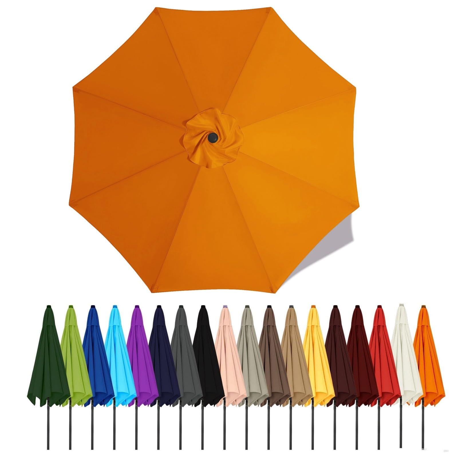 Duchunsheng Umbrella Canopy Replacement Outdoor 6/8 Rib 6FT 7FT 8FT 9FT 10 FT 11FT, Market Patio Table Cover For Backyard Garden Courtyard Swimming Pool Lawn, Market Umbrella Top(Orange,2.5m - 6Ribs)