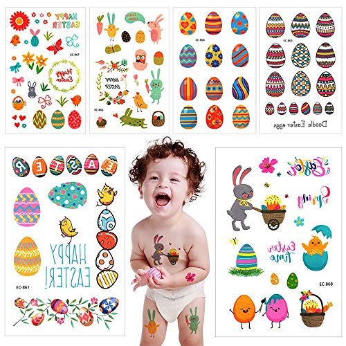 Easter Temporary Tattoos for Kids Stickers Bunny Chicken Easter Egg Party Favors for Party Decorations & Kids Gifts Transfer Paper 12 Sheets / Set