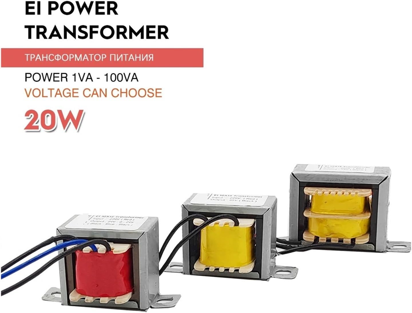 EI Power Transformer EI Power Transformer 20VA Dual Output 12V-0-12V 15V 18V 24V 110V Pure Copper Wire Audio Amplifier Transformer Input 220V 20Watt(Input 220V,18V-0-18V)