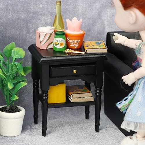 Miniatura 2 de ibasenice Mini mesita de noche para estantería, accesorios para mesa auxiliar negra, decoración de estante negro, mini cajón de mesa auxiliar,