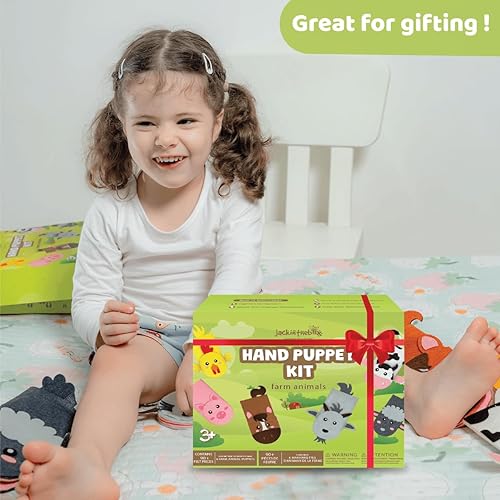 Miniatura 6 de jackinthebox Kit de fabricación de marionetas de mano, 6 animales de granja, kit de manualidades de fieltro para niños, kit creativo de manualidades