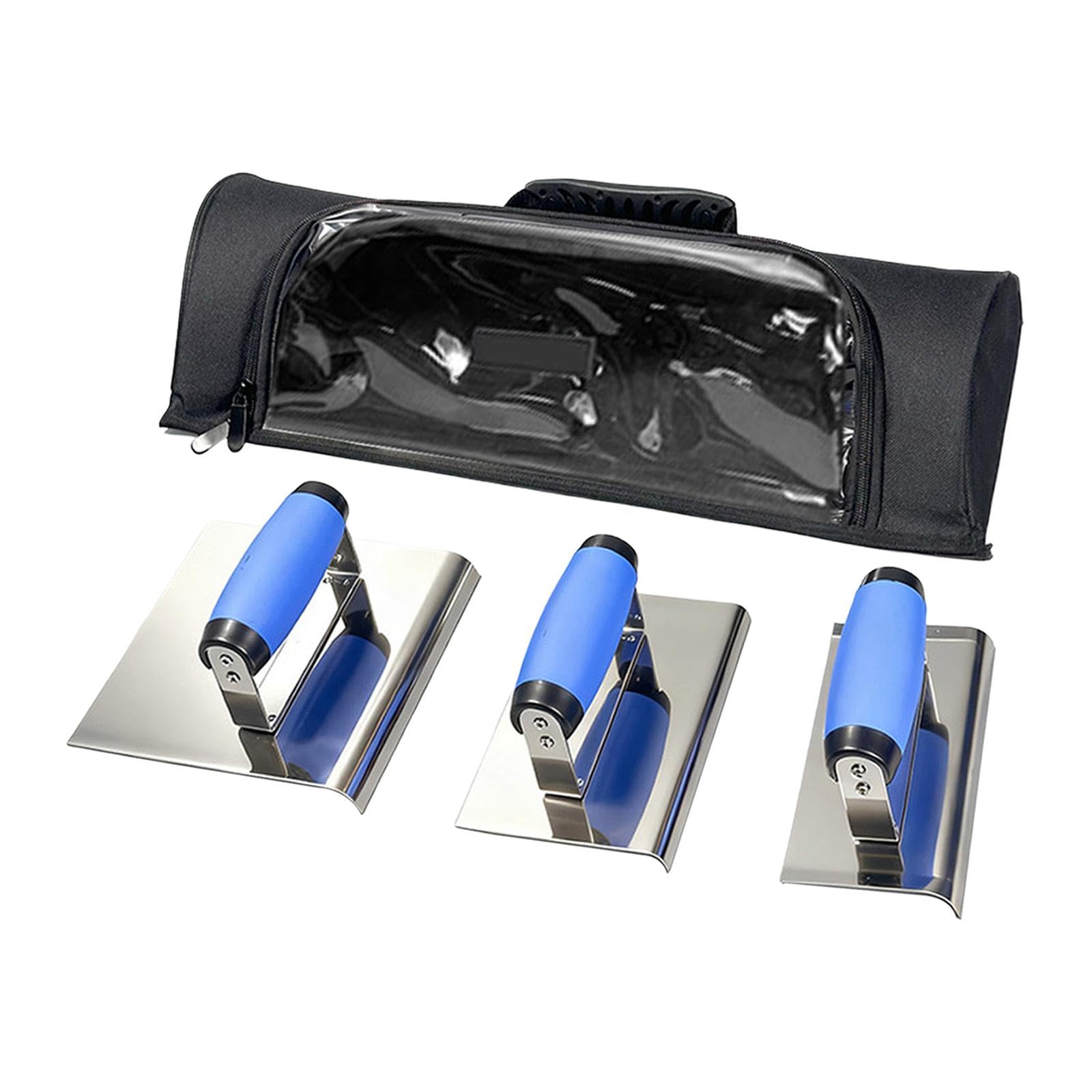 Set di 3 Cazzuole di Finitura in Acciaio Inossidabile con Borsa Trasporto (44x17.5x8.8 cm) per Cartongesso e Muratura
