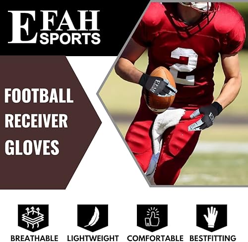 Miniatura 4 de Guantes receptores de fútbol para jóvenes, niños y adultos, guantes receptores de fútbol con fuertes palmas de agarre de silicona pegajosa