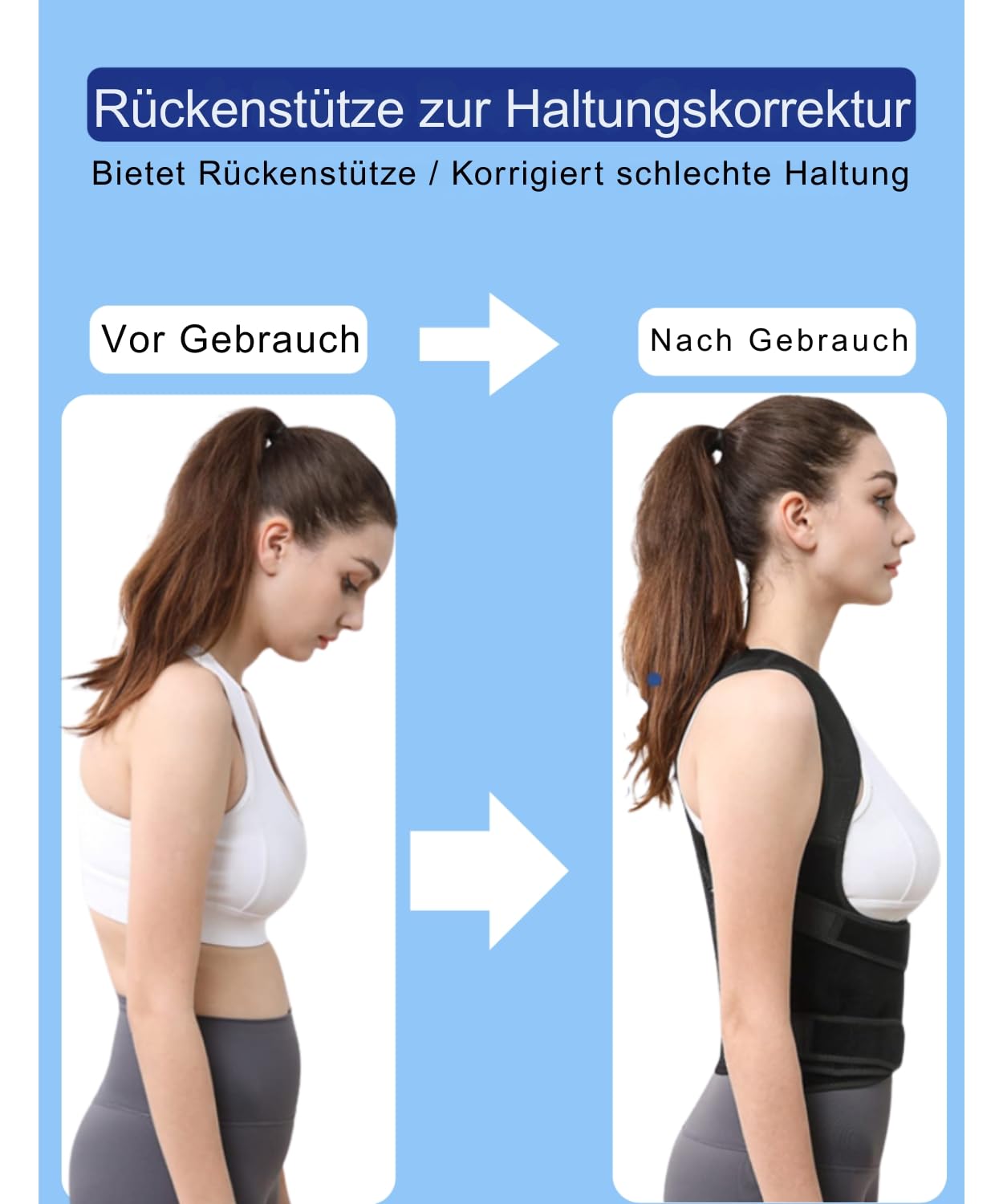 Rücken Geradehalter,Haltungskorrektur für Damen und Herren, 2-in-1-Rückenstütze, leichter und flexibler Schultergeraderichter für Yoga,Office, Gym, Desk Work, tragbare Orthese