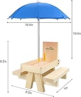 Vista 2 de MIXXIDEA Mesa alimentadora de ardillas con paraguas, alimentador de mesa de picnic de ardilla de madera, resistente soporte para mazorca de maíz