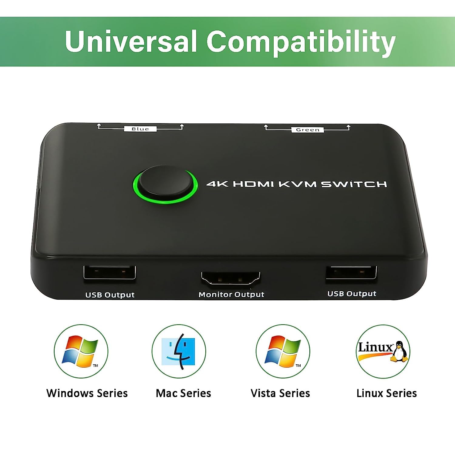 4K@60Hz Commutateur KVM Switch HDMI 2 Port, Switch KVM USB pour brancher 2 PC sur 1 écran & 2 périphériques USB2.0, avec 2 câbles USB et 2 câbles HDMI