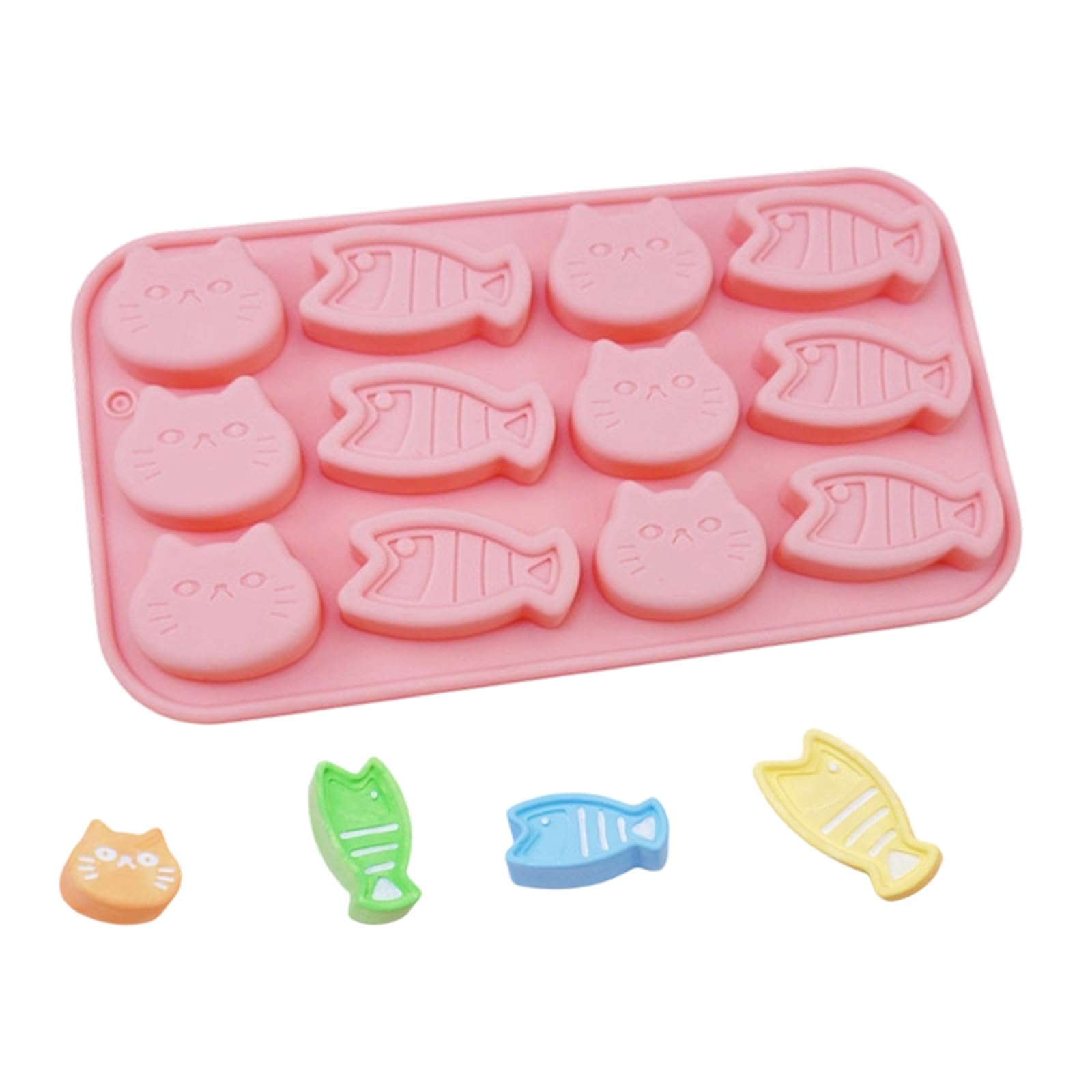 Jazuaiao 12 Cavities Kitten Fish Silicone Molds Animal Ice Maker Tray Molds for Making Ice Chocolate Cocktails Freezing Drinks Cast