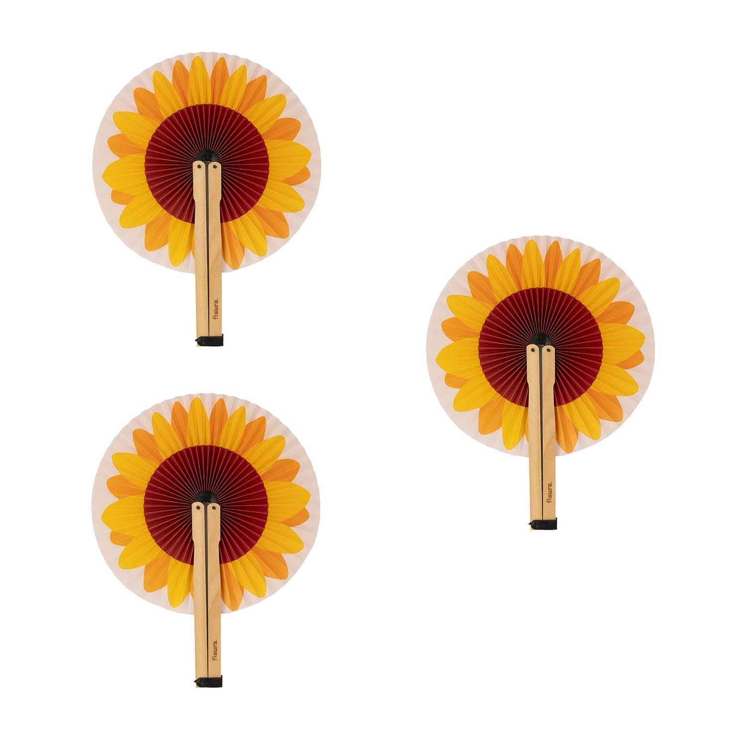 Fisura – Folding Fan. Paper Foldable Fan. Pai Pai Fan with Message. Wedding Fan for Guests. Gift for Parties or Ceremonies. 5.90 inch x 0.78 inch (3 Units, Sunflower)