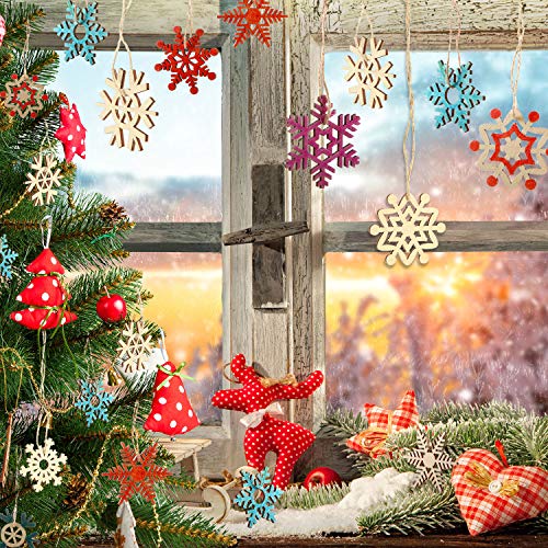 100 Pcs Christmas Unfinished Wooden Snowflake Ornaments Snowflake Hanging Cutouts Blank Wood Slices With Cord Craft Embellishments For Xmas Tree Decorations #TOP4