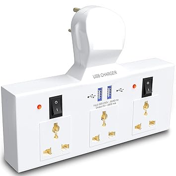 EX100 Cordless Extension Board with USB Ports & 3 Universal Sockets with Individual Switch Buttons & LED Indicators, Short Circuit Protection, Compatible for Electronic Devices (White)