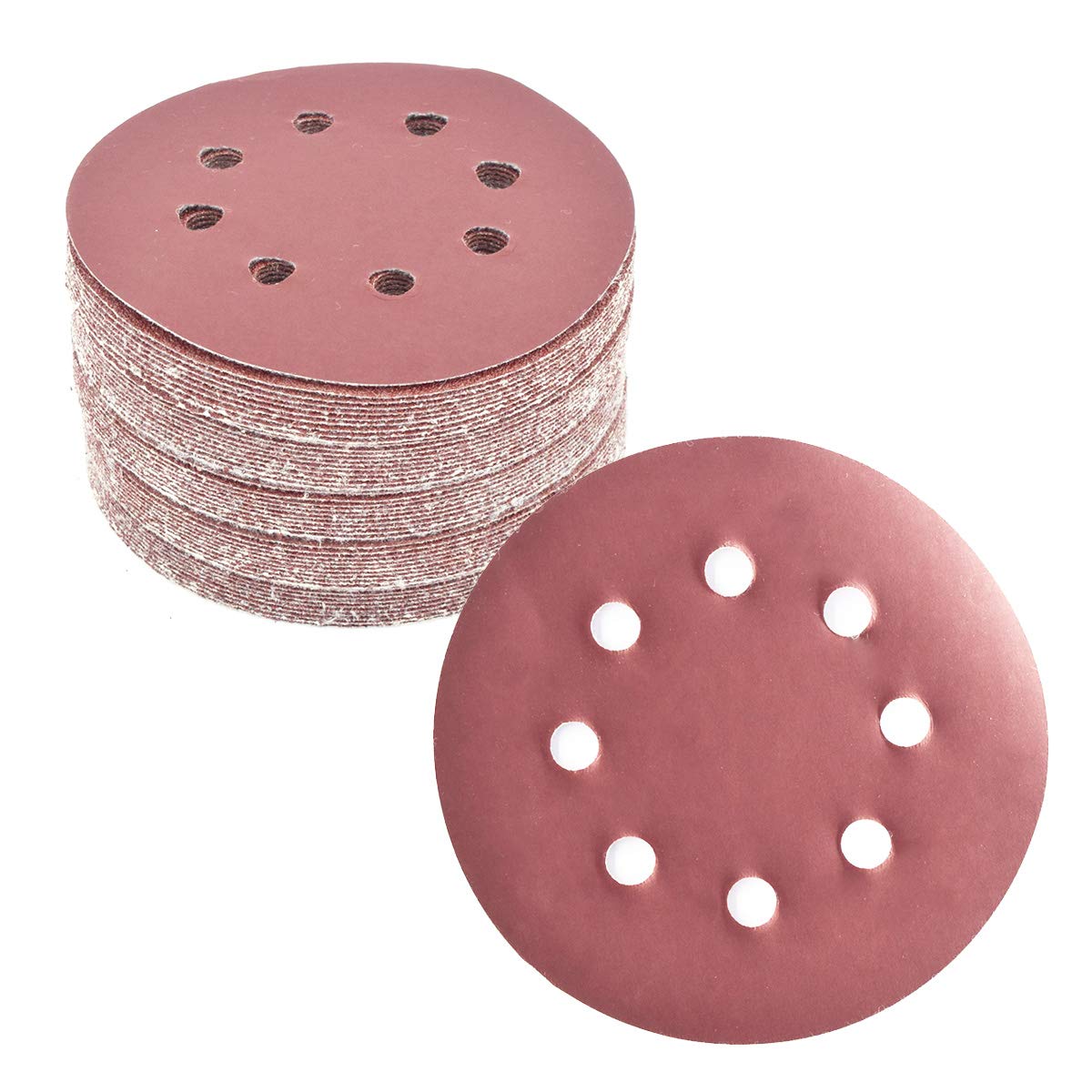 50Pcs 5 Inch 8 Hole Hook and Loop Sanding Disc 1500 Grit Flocking Sandpaper Random Orbital Sander Paper