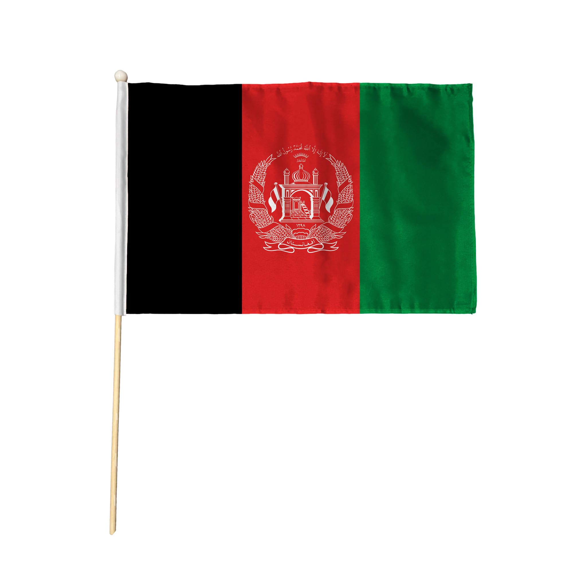 Flagtex Afghanistan Pack of 12 Hand Waving Flag (18x12 Inch Large) - Premium Wooden Stick Hand Flag Big Size Natural Wood Pole Afghan National Flag Events Parades Celebrations Cultural Festivals