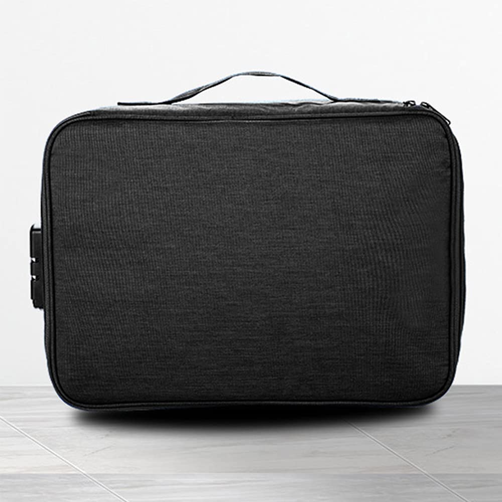 Oxford Document Organizer with Safe Code Lock,Storage Pouch Credential Bag Diploma Storage Important and File Pocket, Laptop, Notebooks,Bank Cards Valuables Travel Separators (Black)