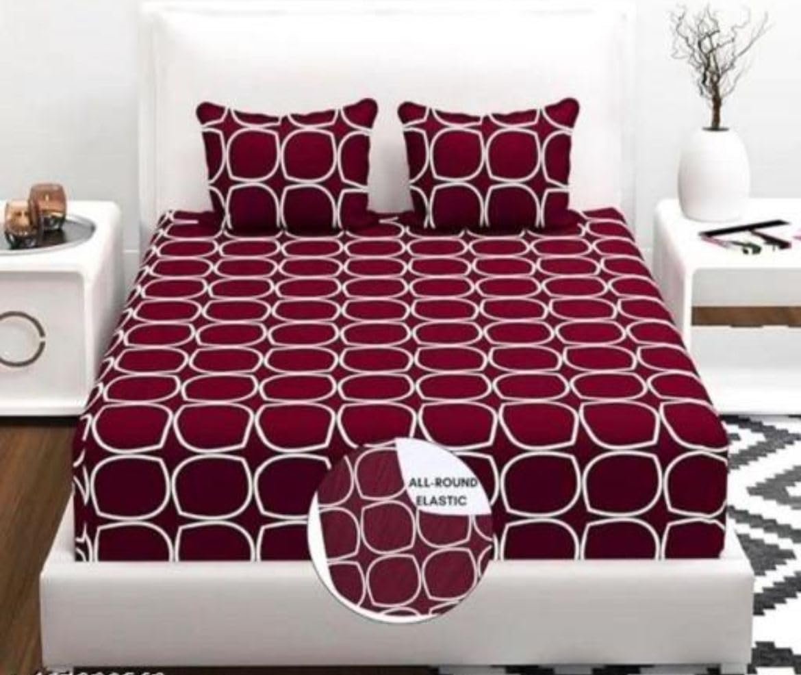 NEW TOWN Cotton Feel Glace Cotton Elastic Fitted Printed King Size Double Bed Bedsheet with 2 Pillow Covers and Fits Upto 8 inches Mattress, Size- 72"x78" Safari 6760-picture-17