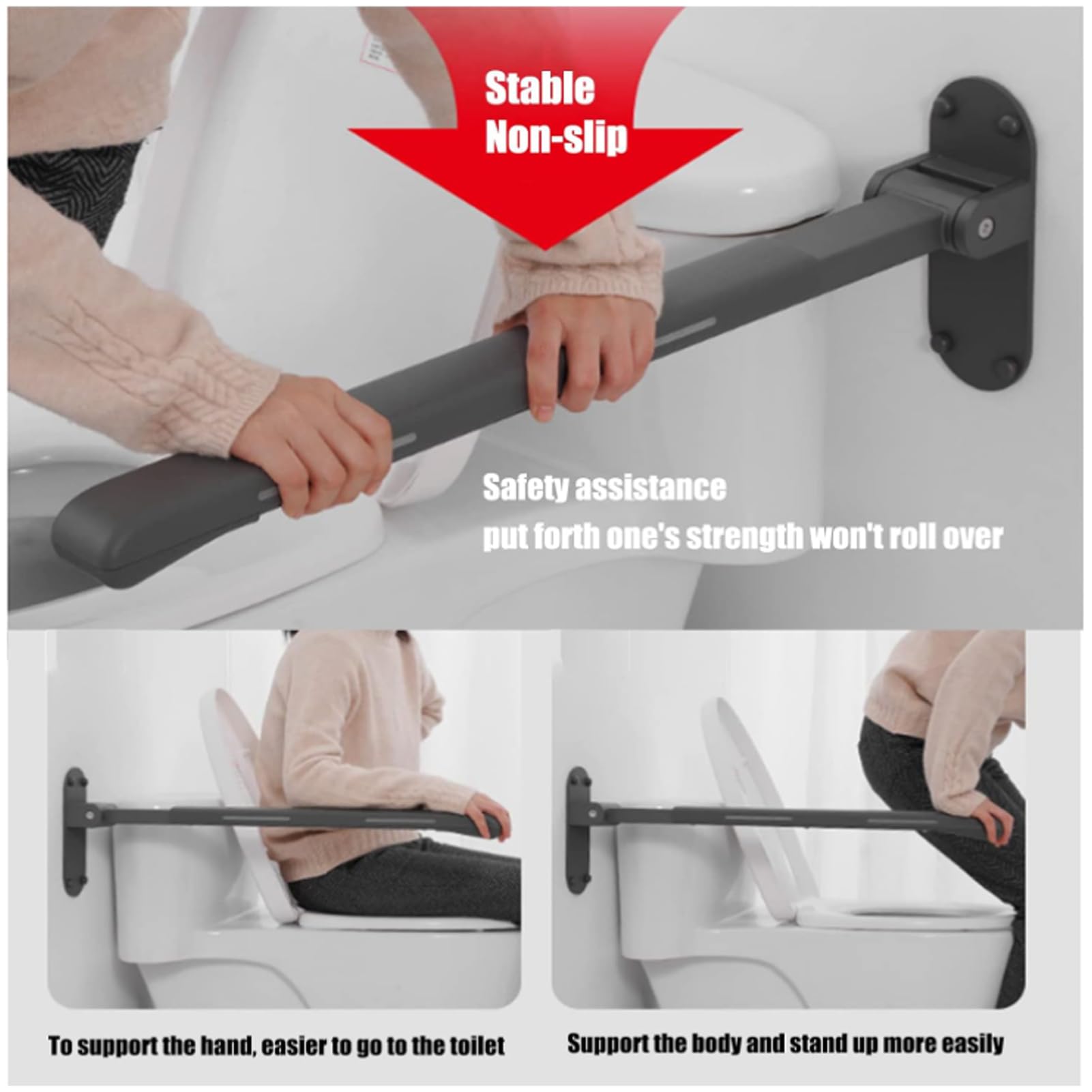 Barra De Agarre Sujeción Seguridad Abatible Baño Wc Inodoro, Barra De Asistencia Plegable Para Baño Giratoria Y De Plegado Compacto a Pared Para Personas Mayores, Discapacitadas (Black)