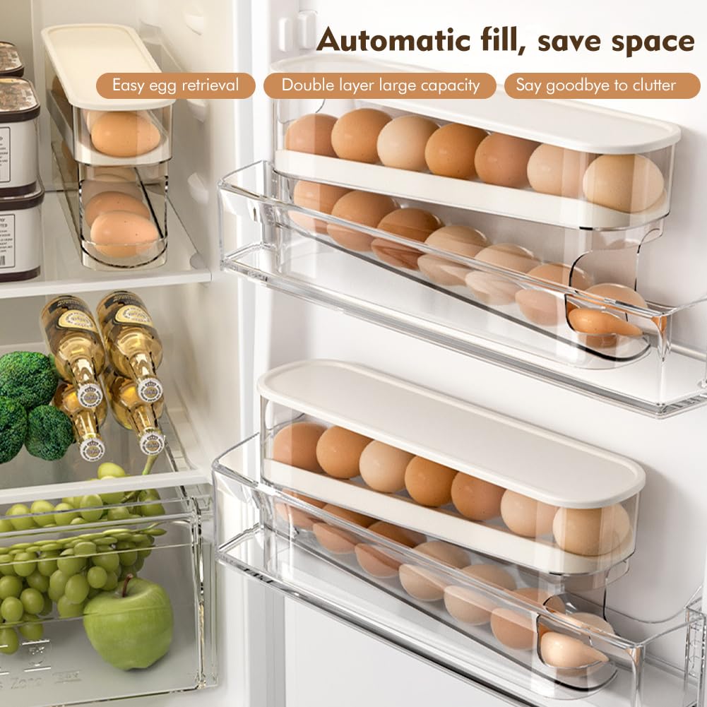 Space Saving Egg Rack Rolling Egg Dispenser For Refrigerator - 2-Layer ...