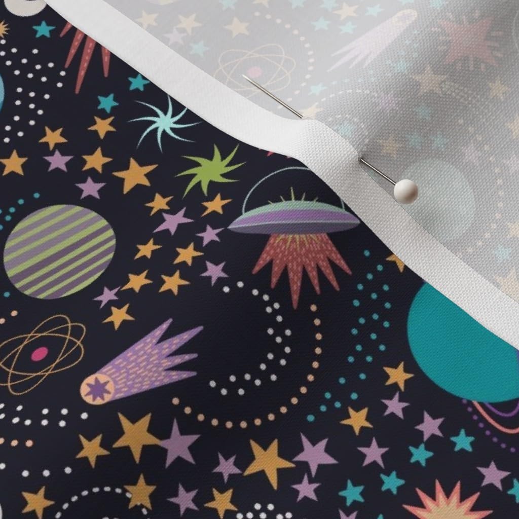 Spoonflower Fabric - Colourful Ditsy Space Adventure Planets Stars Geo Printed on Petal Signature Cotton Fabric by The Yard - Sewing Quilting Apparel Crafts Decor
