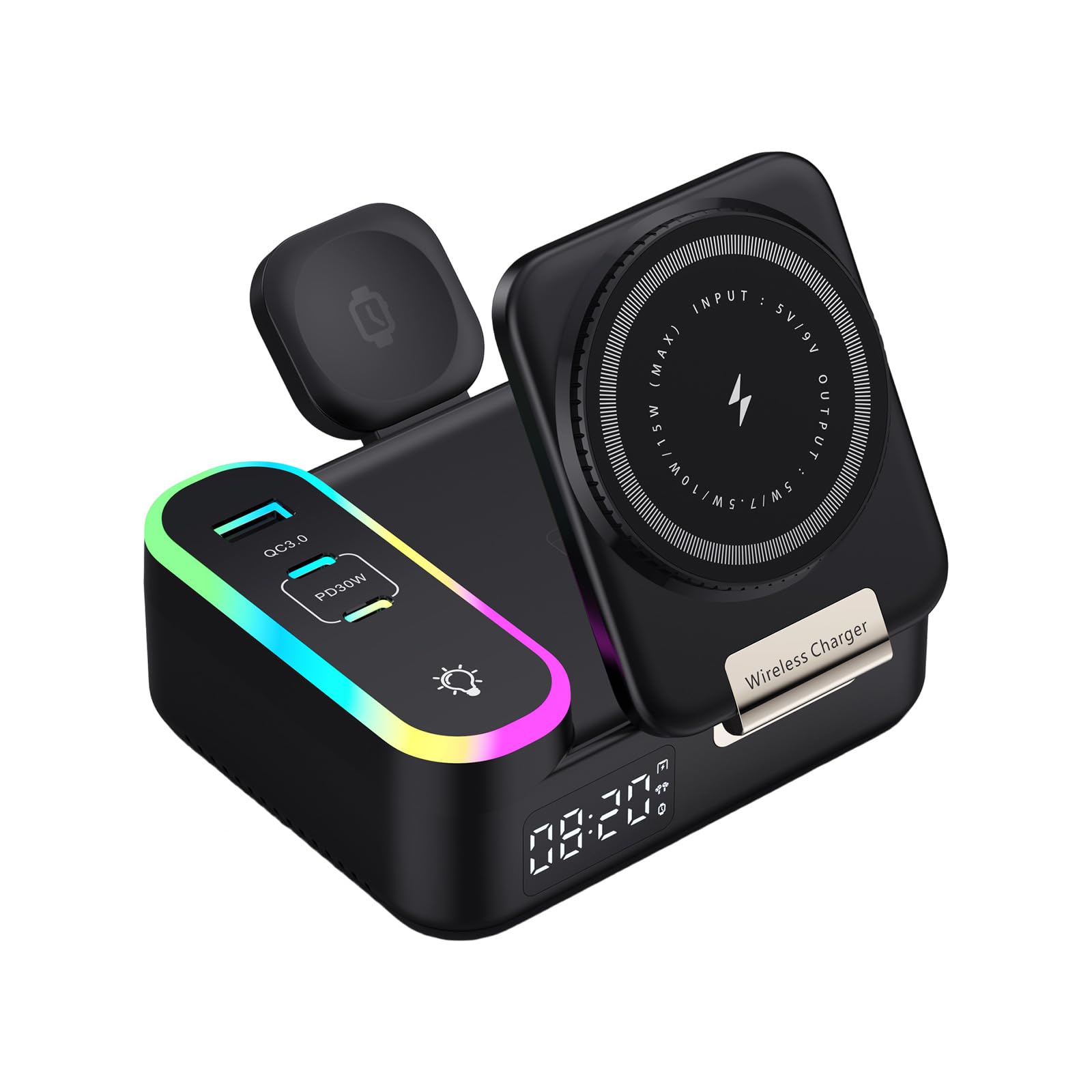 Caricabatterie magnetici con Cavo Retrattile 3 in 1 15W per Smartphone e smartwatch Caricabatterie con Cavo Retrattile
