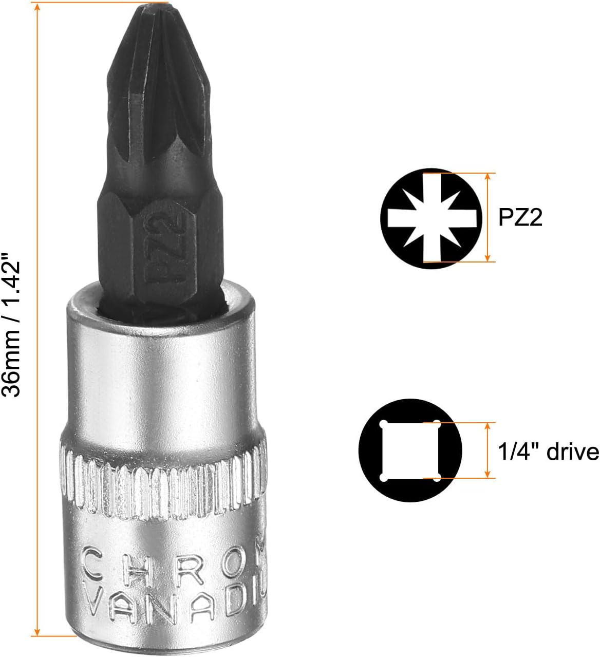 HARFINGTON 3pcs PZ2 Bit Socket 1/4" Square Drive Phillips Slotted Extension Impact Bit Power Nut Driver Set S2 & CR-V Steel Socket Ratchet Wrench Bits, Silver Black