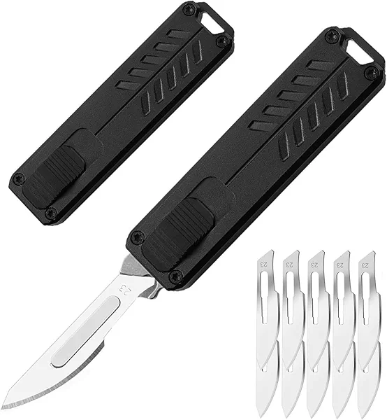 Caressolove Auto Retractable Utility Knife, Safety Black Automatic Box Cutter, Scalpel Pocket Knife, Push Button EDC Razor Knife with 10PCS #23 Blades