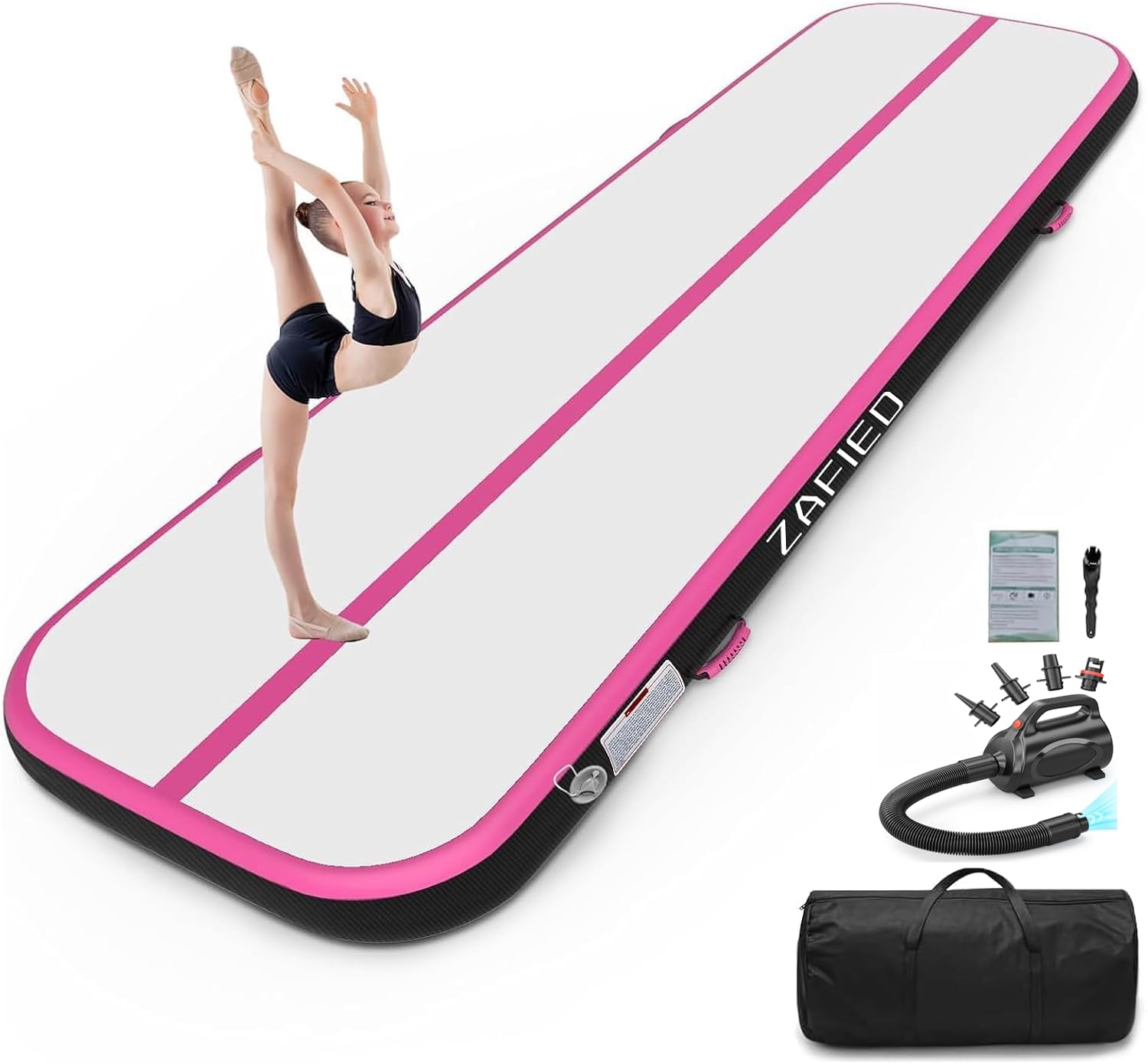 Air Matte Track - Tapis de gymnastique gonflable - 3/4/5/6 m - Avec pompe - Tapis d'entraînement - Tapis de fitness - Tapis de yoga pour la maison et l'extérieur