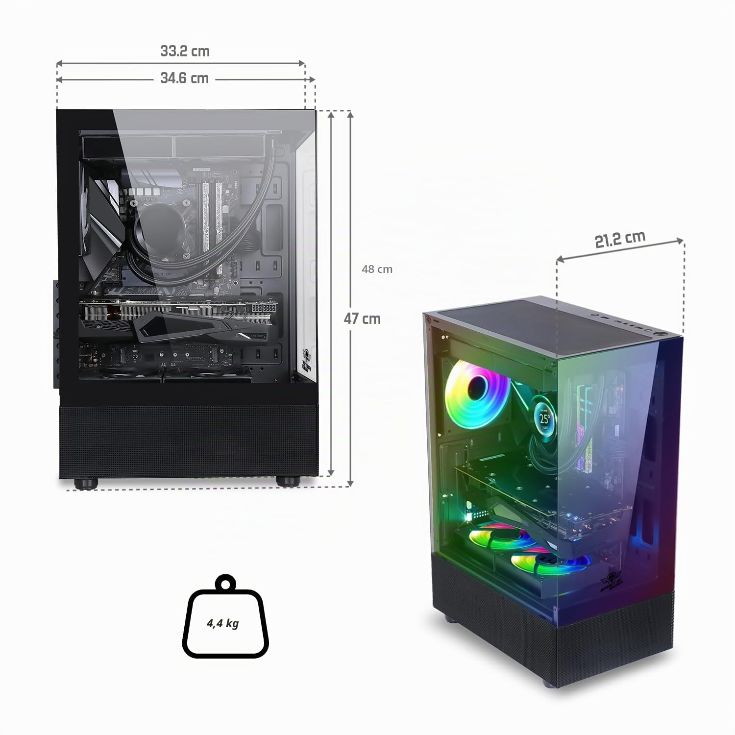 Spirit Of Gamer - Boitier PC Gamer RGB, 3 Ventilateurs 120 mm ARGB, Compatible ATX/mATX, Moyen Tour Gaming Vide, Face Lateral et Avant en Verre Trempé, Optimisé pour Le Refroidissement - Spectra Dark