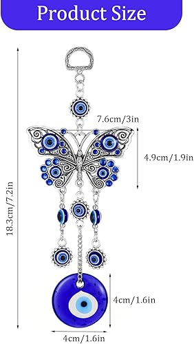 Miniatura 2 de Decoración colgante de mal de ojo azul, ojo azul malvado con mariposa, amuleto para el hogar, adorno de pared de buena suerte, dije de bendición,