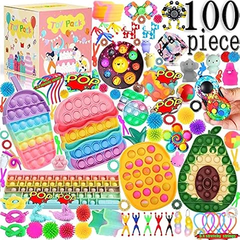 Big Size Fidget Packs Anti-Anxiety Tools, Sensory Push Pop Bubble with Marble Mesh Pop Anxiety Tube and Mini Keychain Fidget Block Set for Adults Kids (BIG FIDGET E) Cover