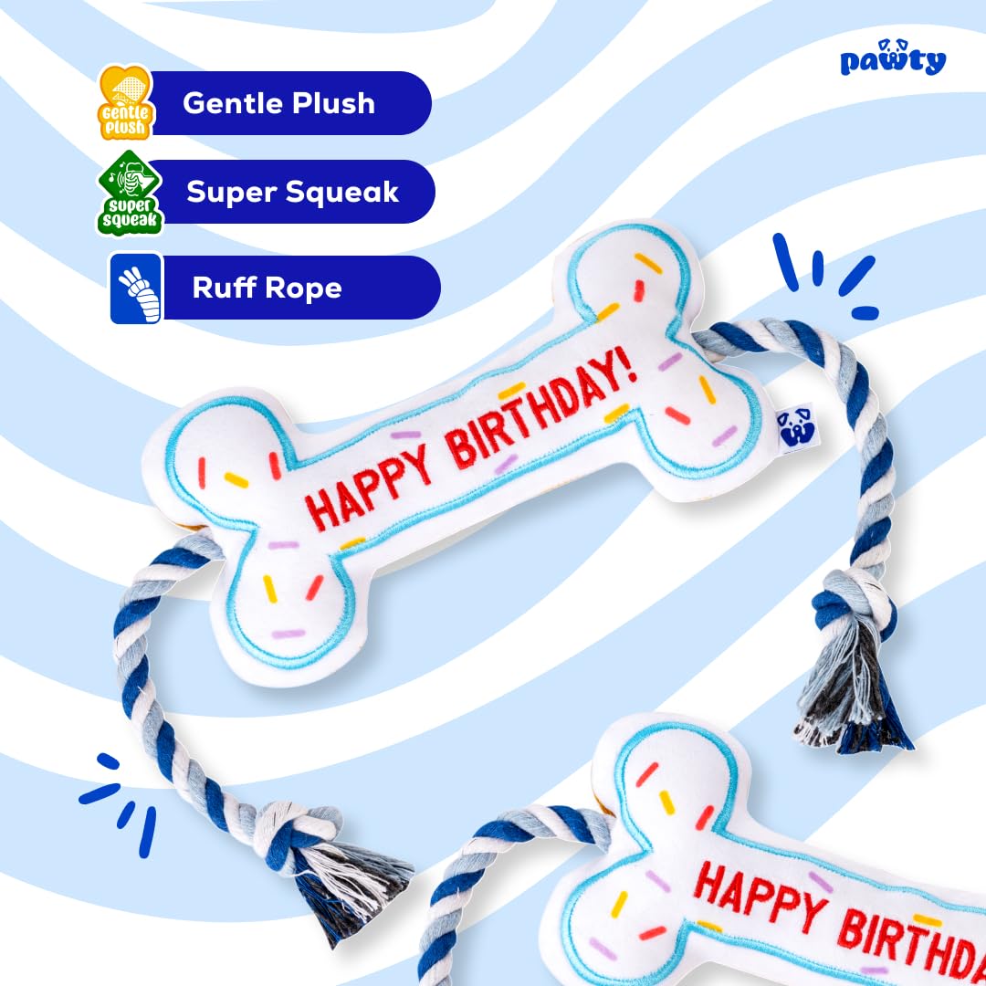 Juguete interactivo de hueso de cumpleaños para perros, juguete interactivo de cuerda para mascotas, bonito diseño único, regalo de cumpleaños para fiestas, cachorros pequeños y medianos, juguete de