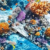 HOMETITUTE Ocean Wallpaper Peel and Stick Wall Paper Coral Reef Contact Paper Underwater Wall Mural Self Adhesive Removable Vinyl Wallpaper for Bathroom Aquarium Kids Room Decor 15.7'x39.4'